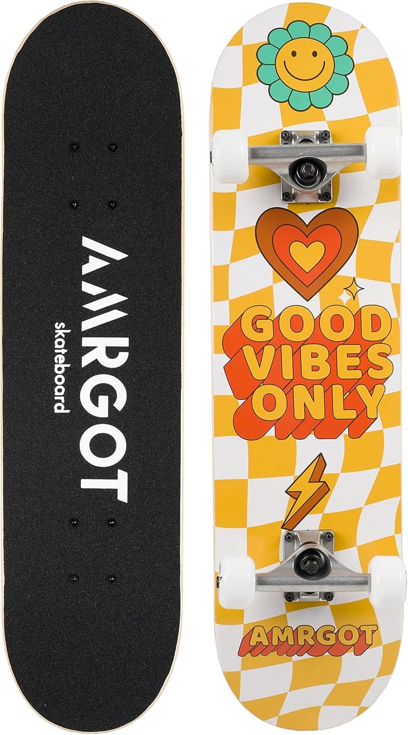 Amrgot Skateboards for Beginners,31 * 8 inches Complete Skateboards for Kids,Boys,Girls and Adults,7 Layer Maple Wood,Double Kick Deck Concave Standard and Tricks Skateboard - Image 2